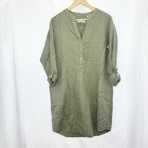 Orvis‎ Linen Blend Relaxed Popover Shirt Dress M Olive Green Casual Minimalist